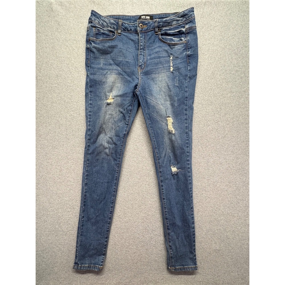 Wax Jean Los Angeles Distressed Skinny Jeans Blue Med Wash Size 11 Style 90150